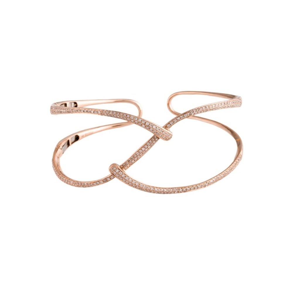 Elegant Rose Gold and Diamond Cuff Bracelet 14k